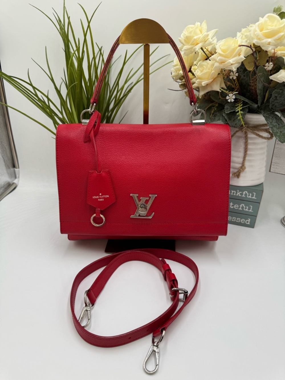 Louis Vuitton Lockme II Handbag – Rubis Red Grained Calfskin Silver Hardware